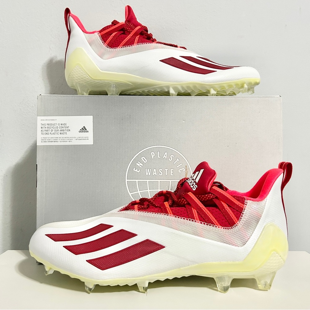 Adidas Adizero 11.0 “White Solar Red” Men’s Size 11.5 Yellowed Football Cleats